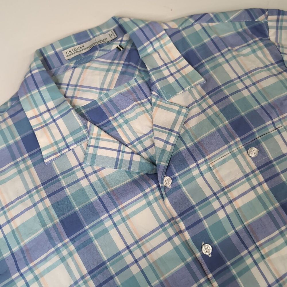 Criquet Mens Plaid Short Sleeve Button Shirt Blue Size Large